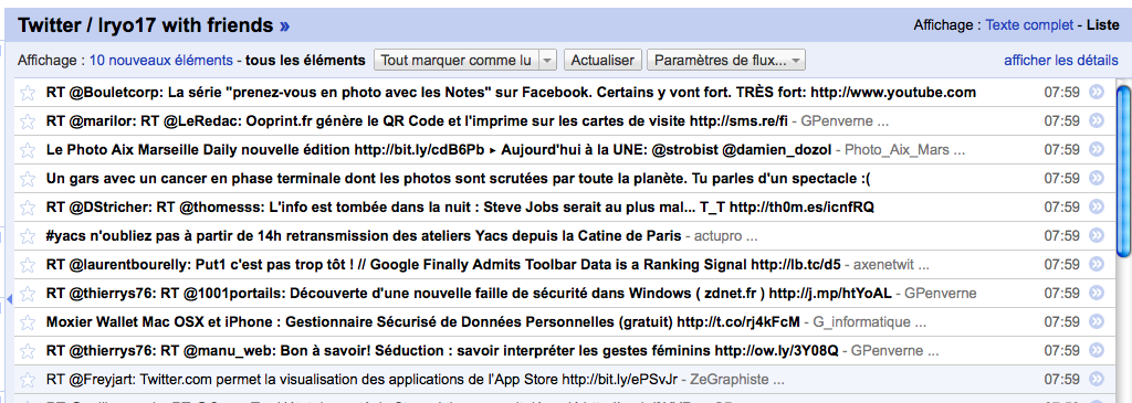 GTweet vous permet de lire votre timeline Twitter dans Google Reader - Flux tweet dans Google Reader