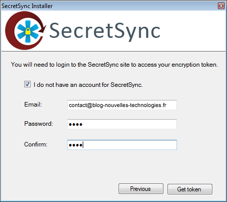 Utiliser SecretSync afin de protéger vos fichiers sensibles sur Dropbox - Inscription à SecretSync