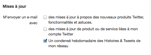 Twitter va bientôt vous permettre de recevoir un résumé de la semaine par mail - Option 'Un condensé hebdomadaire des Histoires & Tweets de mon réseau'