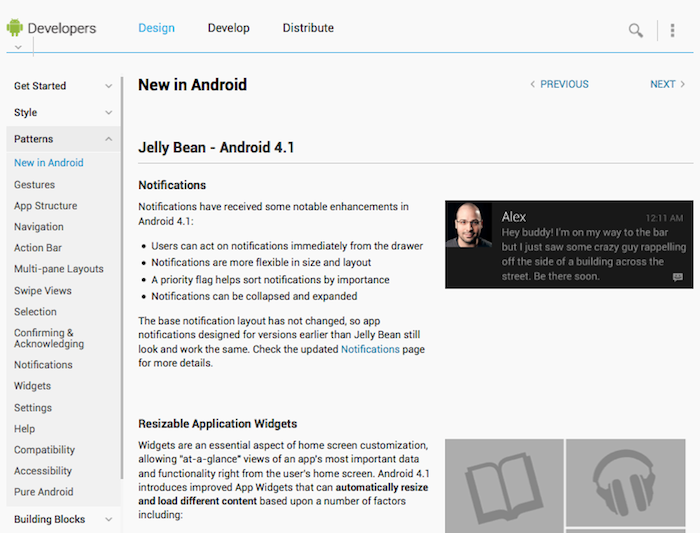 Le site Android Developers est mis à jour avec les caractéristiques de Jelly Bean