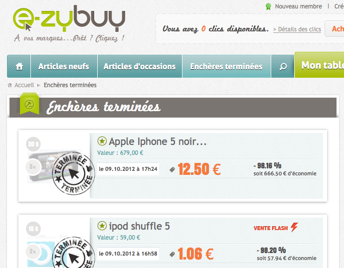 E-Zybuy, un site e-commerce d'achat ludique qui reprend le concept de l’enchère aux clics - Fin d'une enchère
