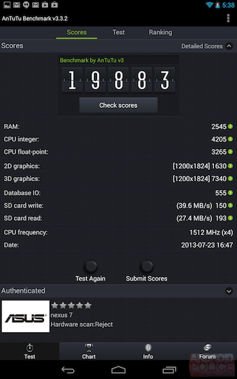 La Nexus 7 est bien classé sur AnTuTu