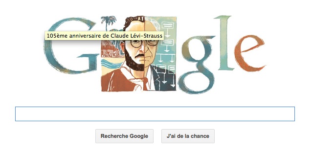 Claude Lévi-Strauss, l'anthropologue et ethnologue français, en doodle du jour