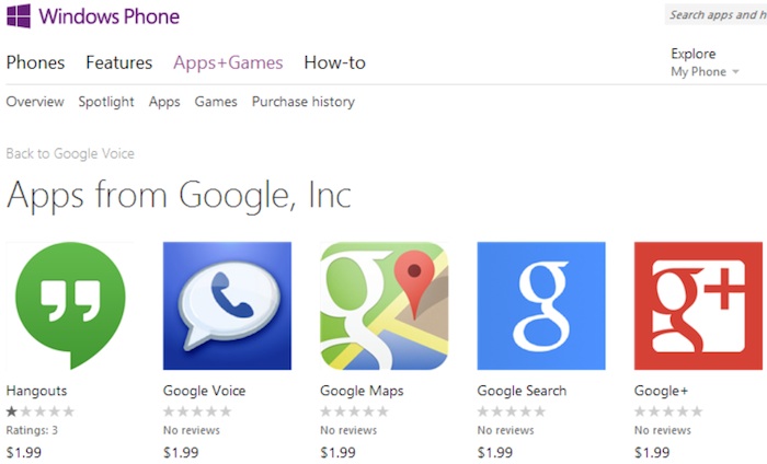 Attention : une suite Google Apps fake sur le Windows Phone Store