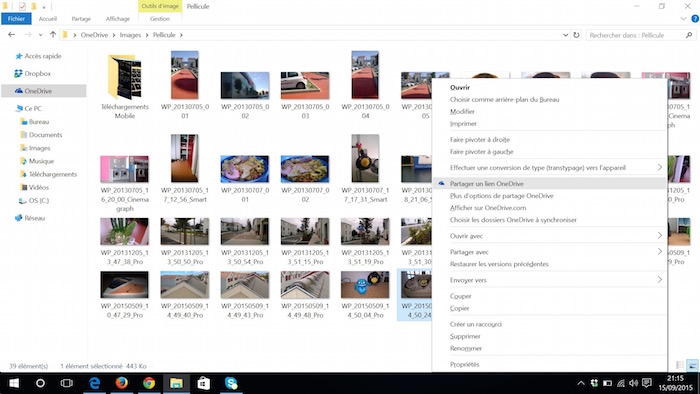 OneDrive sur Windows 10 : partage