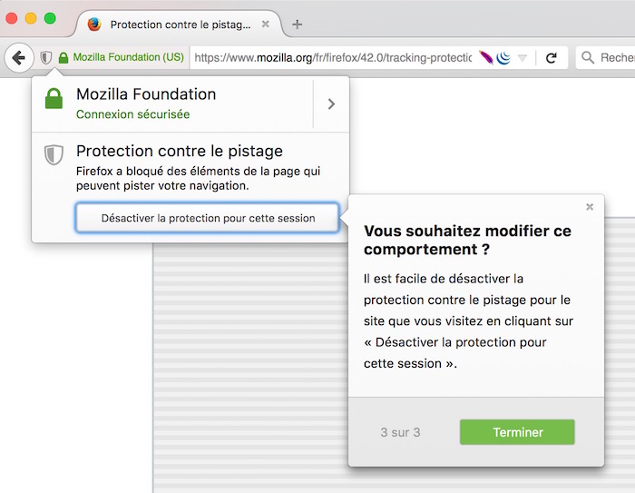 Firefox 42 : bouclier