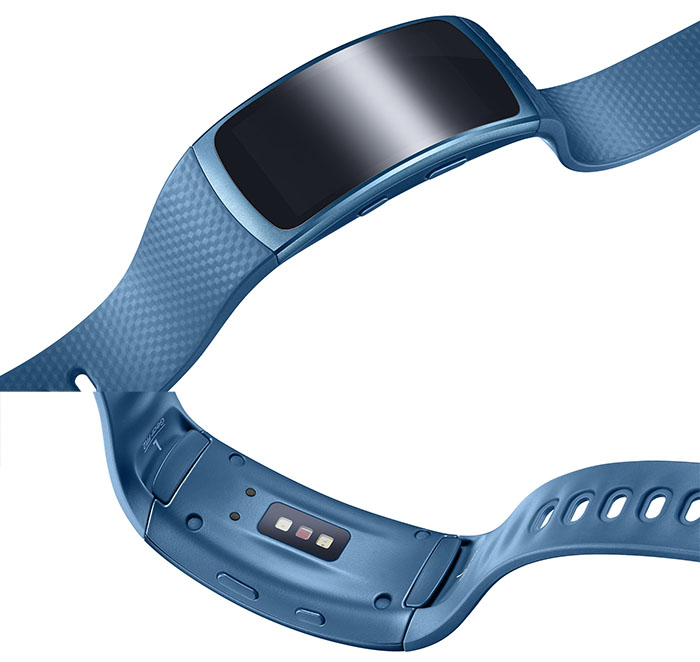 Samsung Gear Fit 2 : vue de dessus et dessous