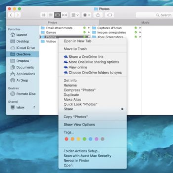 OneDrive macOS context menus