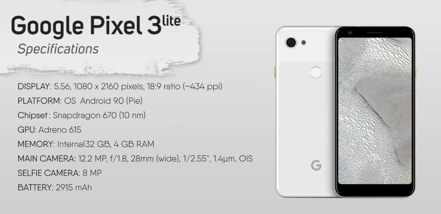 Pixel 3 Lite specifications leak