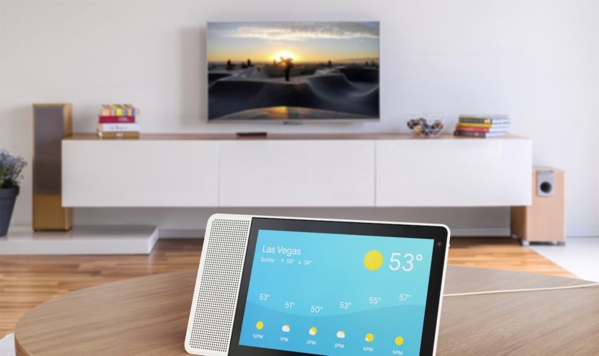 10 inch lenovo smart display showing the weather