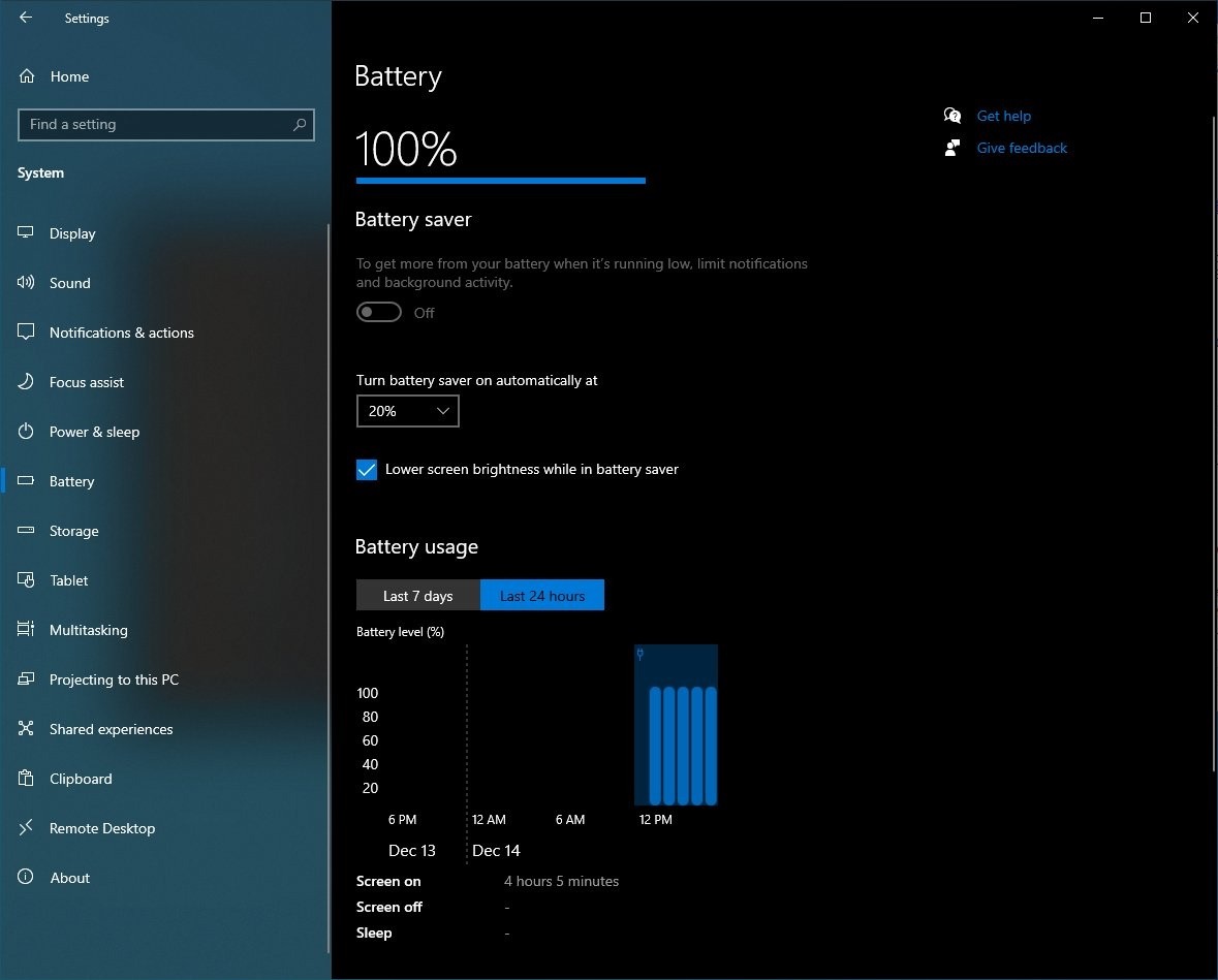 Battery usage settings