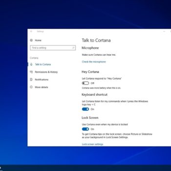 cortana settings app windows 10