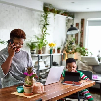 mom and son on devices NEW and F