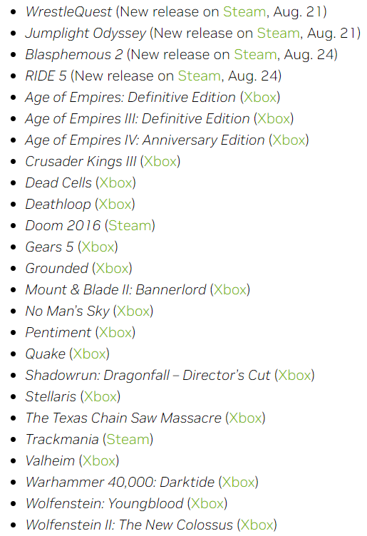 NVIDIA GeForce NOW Cloud Games List August 2023