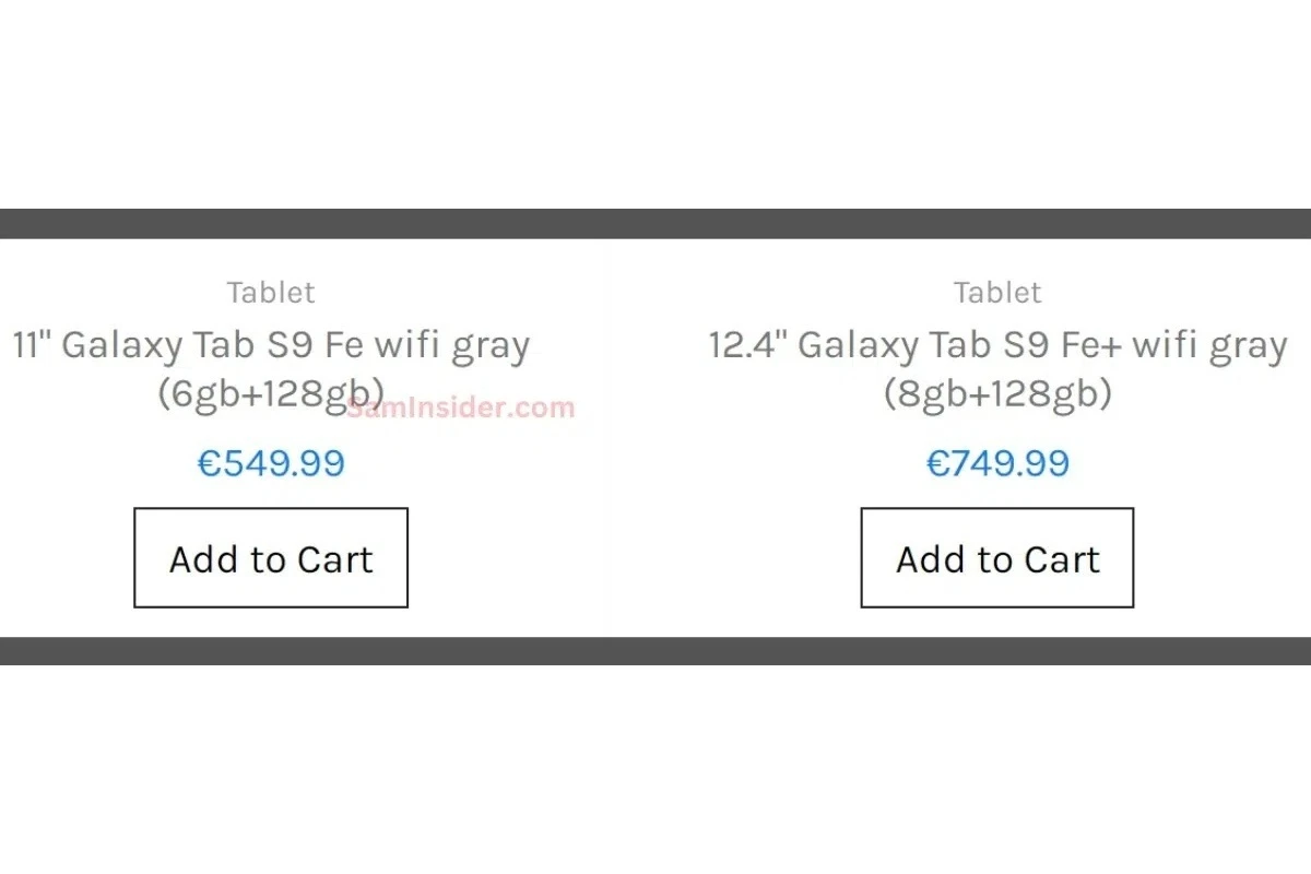 Galaxy Tab S9 FE Tab S9 FE European prices