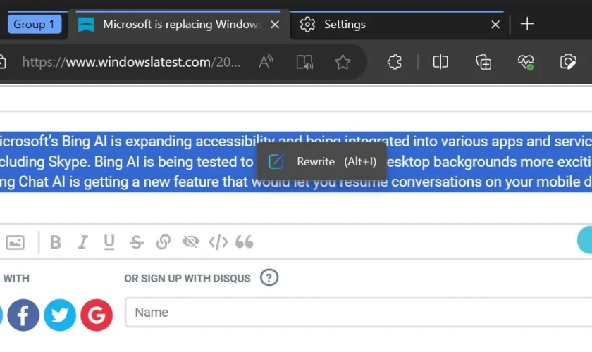 Rewrite tool in Edge