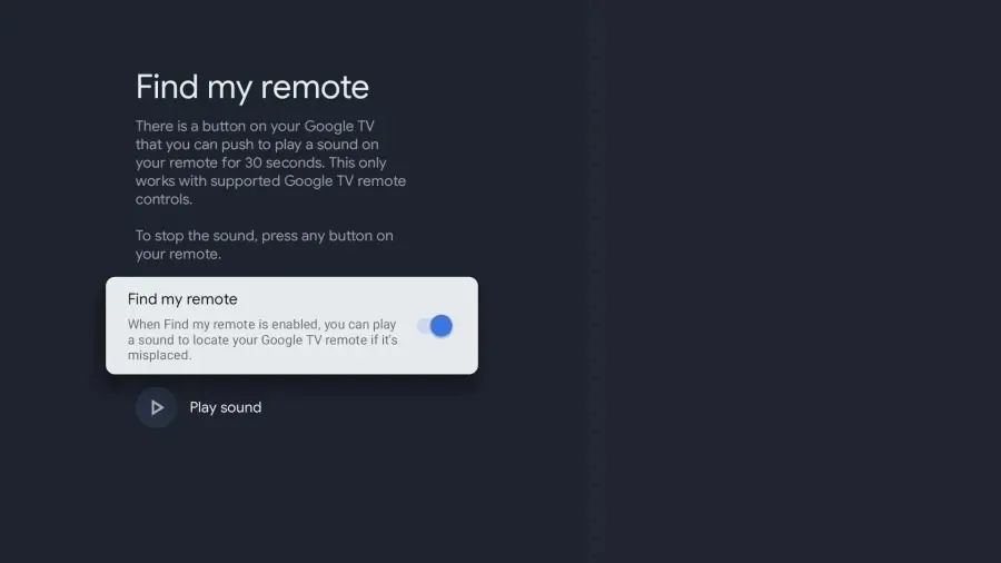 Google TV Remote Finder Settings jpg