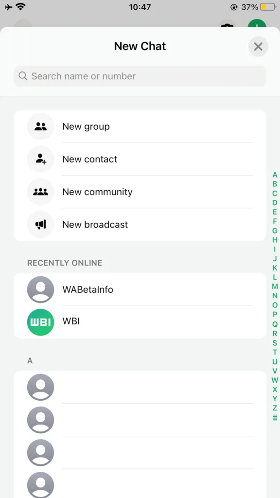 WA RECENTLY ONLINE CONTACTS LIST