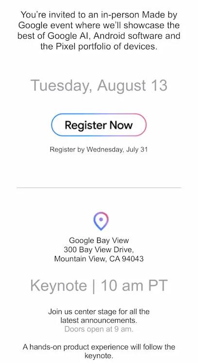 Google Pixel Made By Google event invite