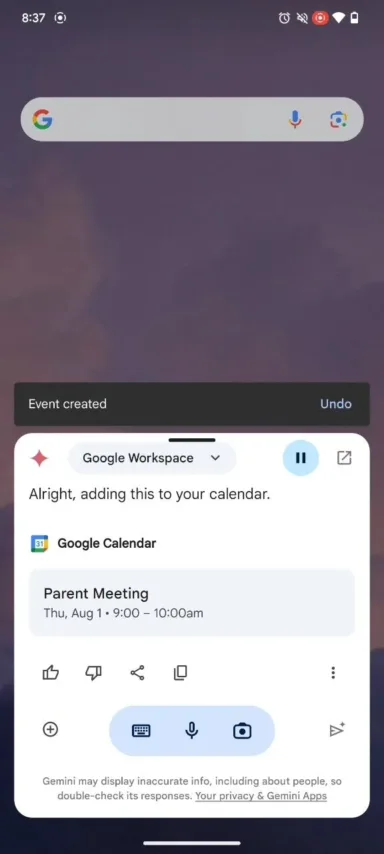 Gemini Google Calendar Extension 1 jpg