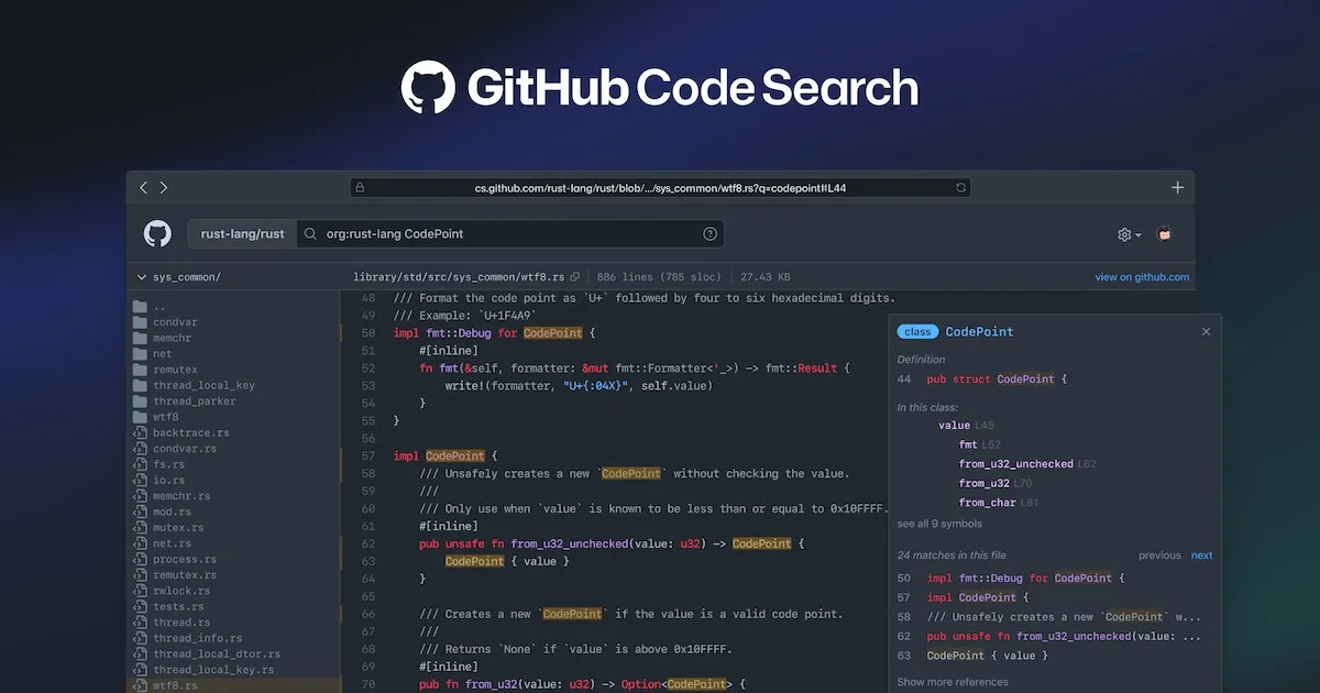 GitHub code search banner