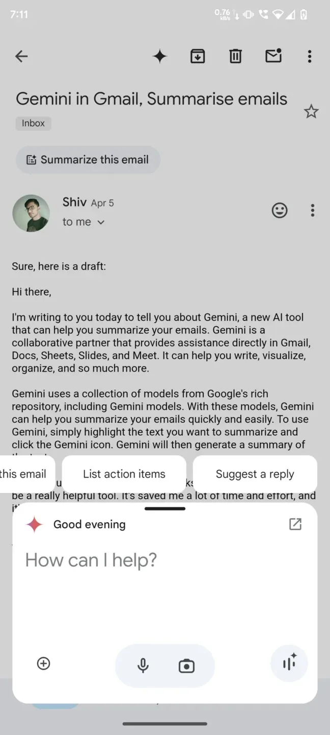 Gemini Gmail features screenshot jpg