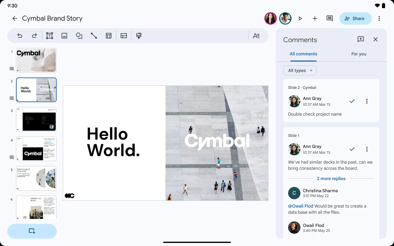 Google Docs, Sheets et Slides sur tablette Android : L'expérience des commentaires s'améliore