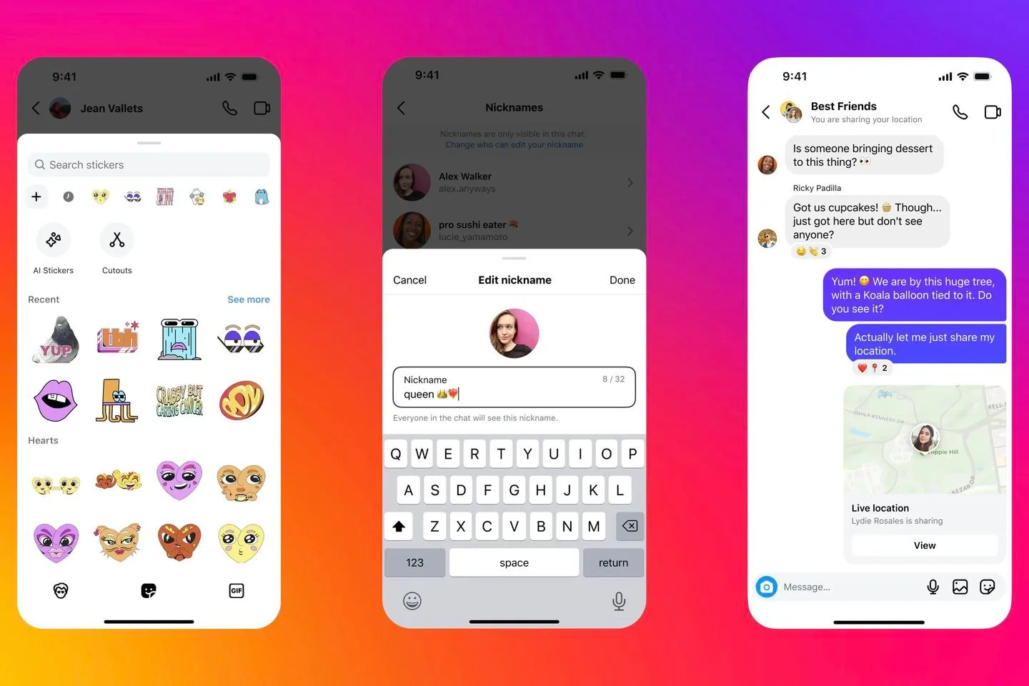 Instagram : DM plus fun avec localisation en direct, surnoms et stickers