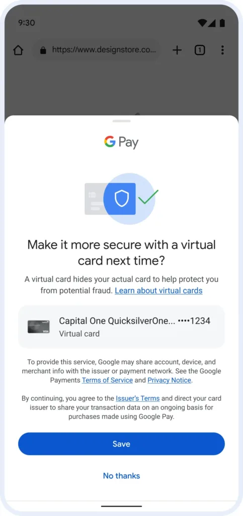 Google Pay virtual card number s