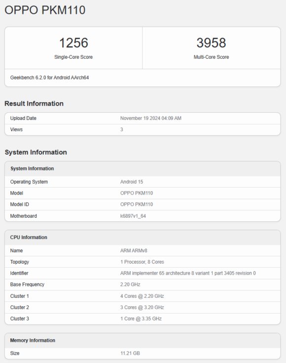 Oppo Reno 13 Geekbench