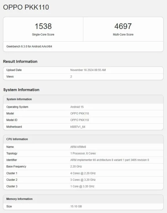 Oppo Reno 13 Pro Geekbench 1