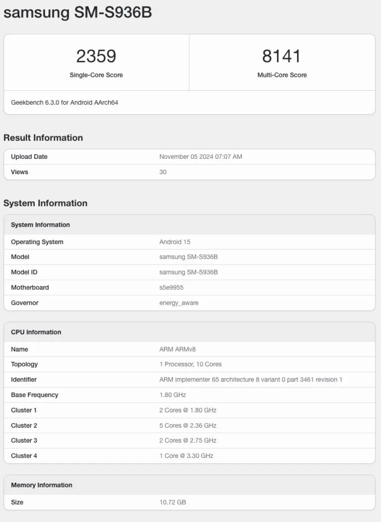 Samsung Galaxy S25 Plus Exynos 2500 Geekbench 768x1052 1 jpeg