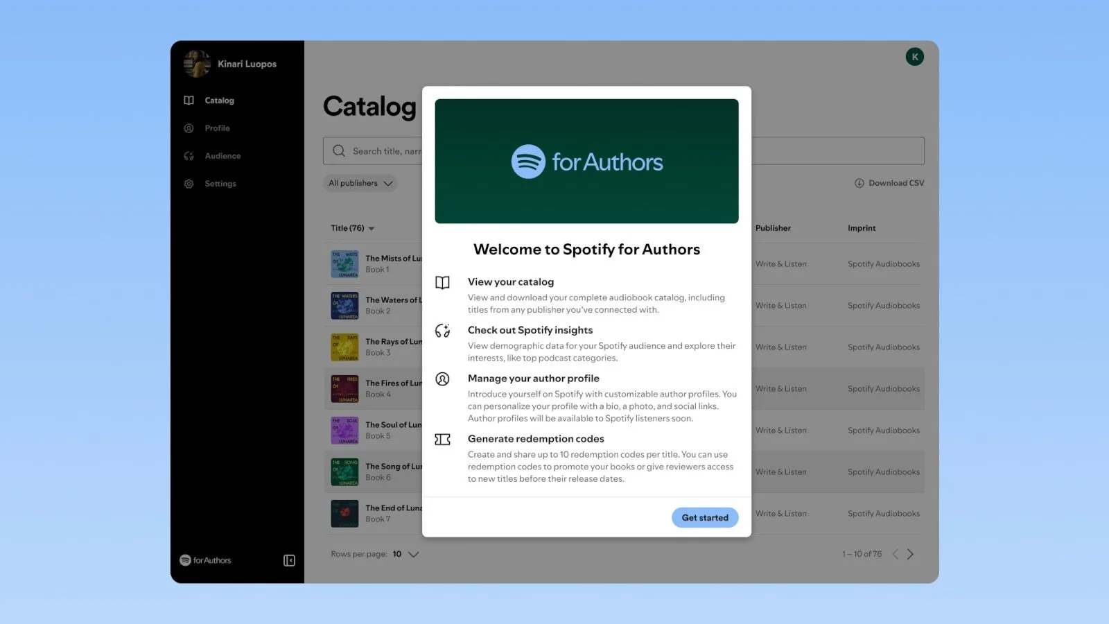 Spotify for Authors Welcome Scre