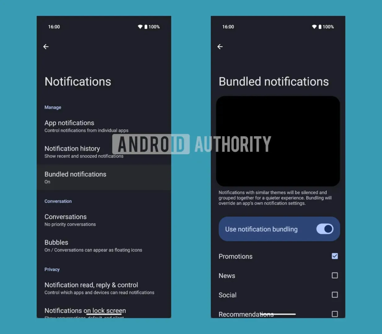 Bundled notification settings in