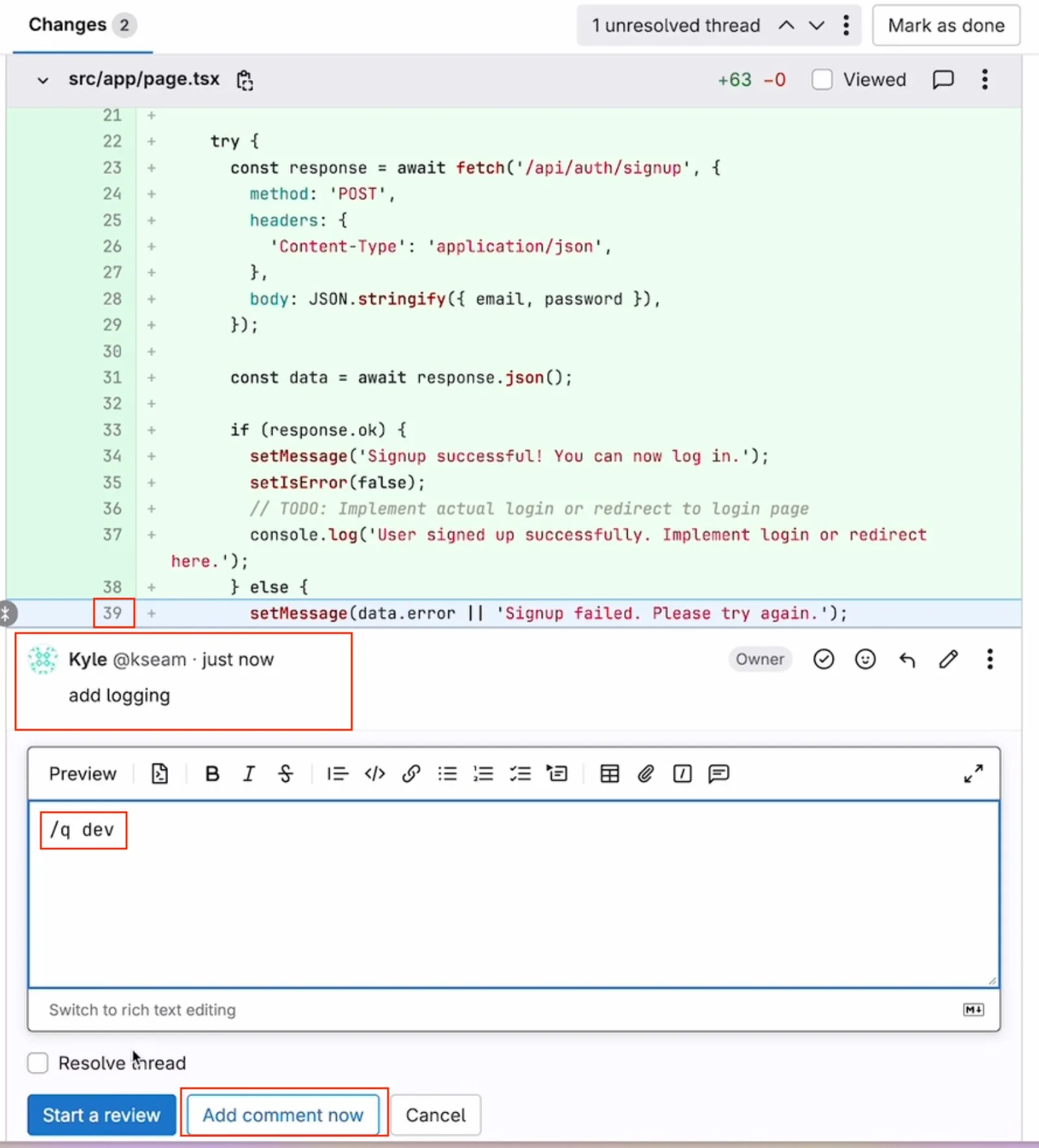 marked add logging asking Q