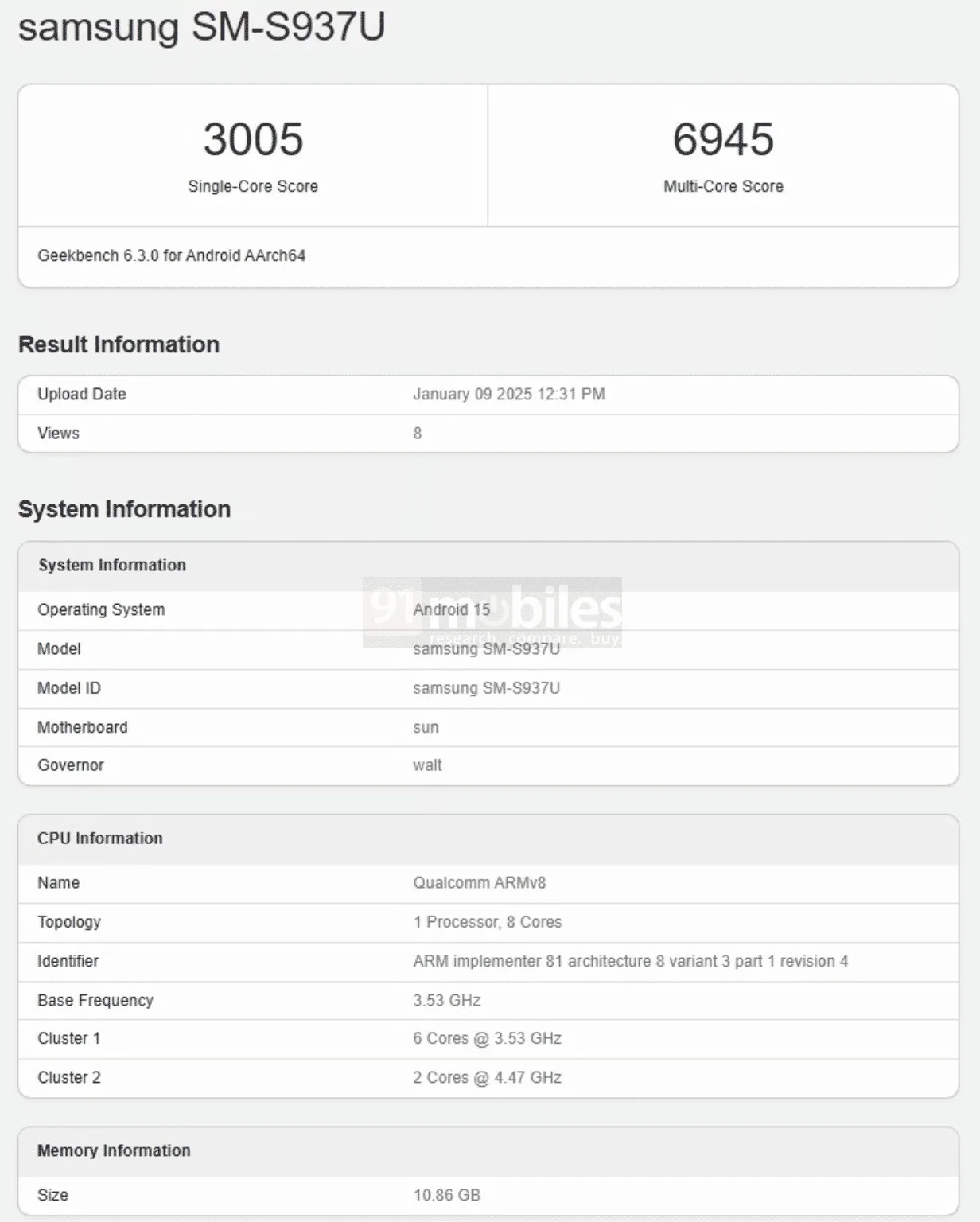 Galaxy S25 Slim Geekbench