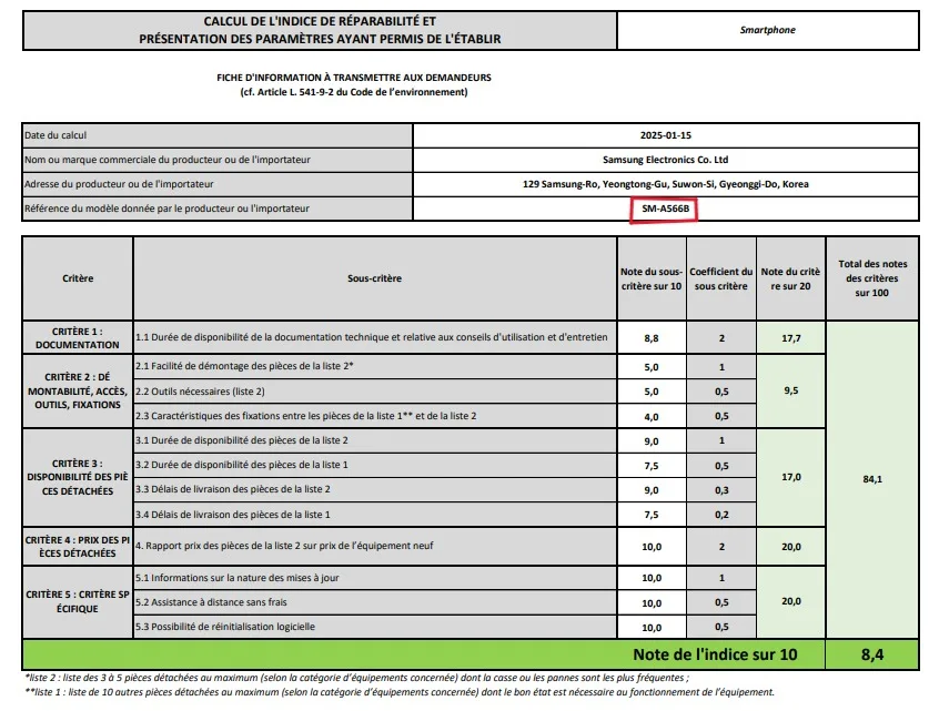 Galaxy A56 repairability score