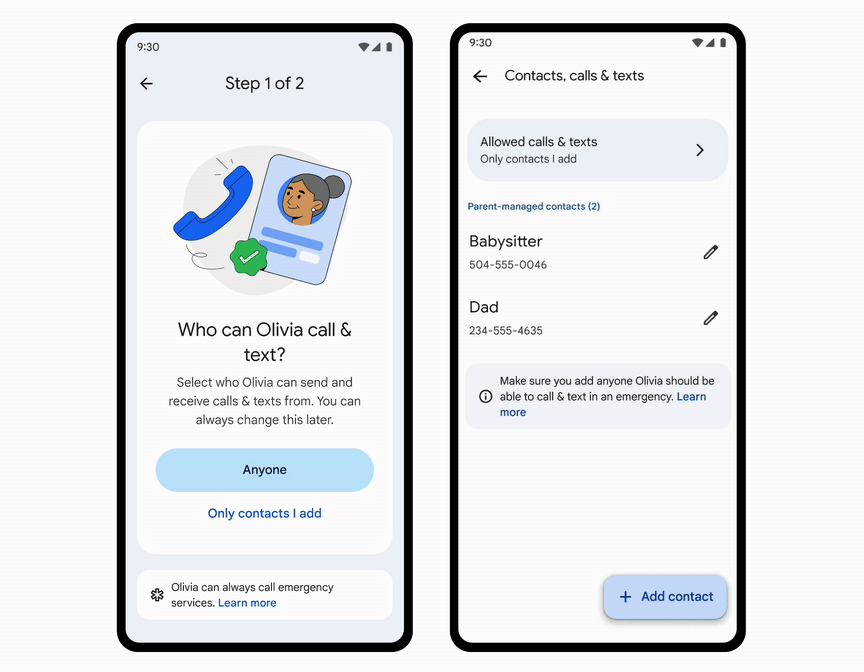 Parent managed contacts