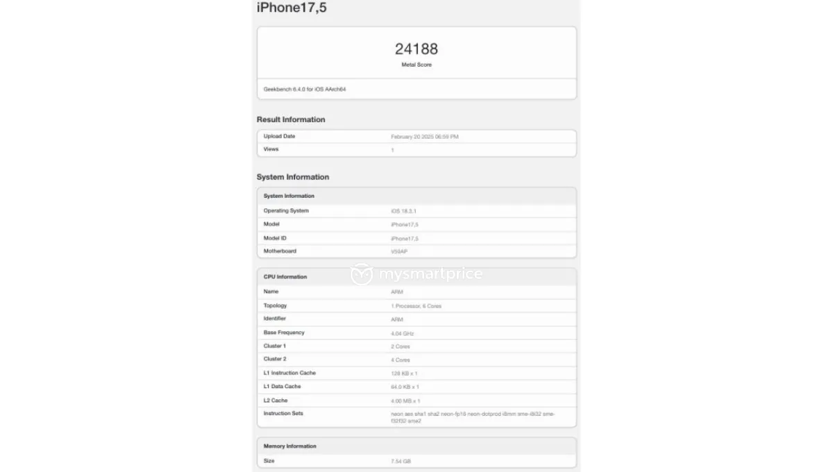 iPhone 16e Geekbench