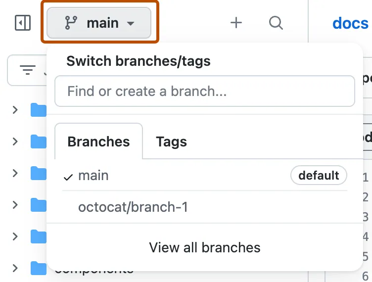 file tree view branch dropdown